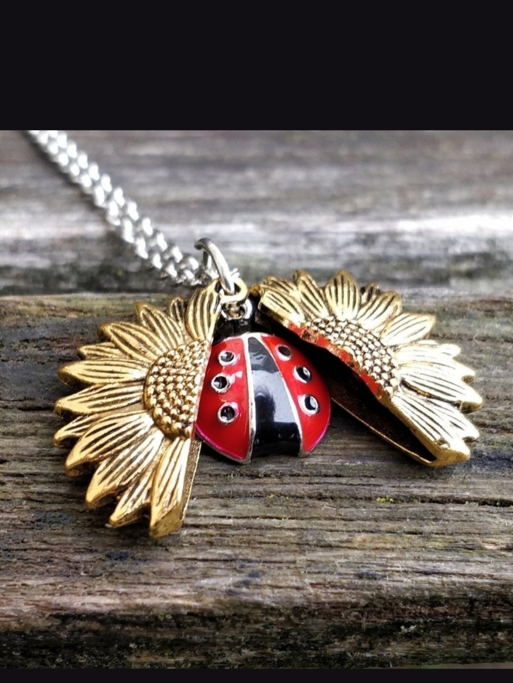 New sunflower ladybug locket necklace Gold  Or Silver